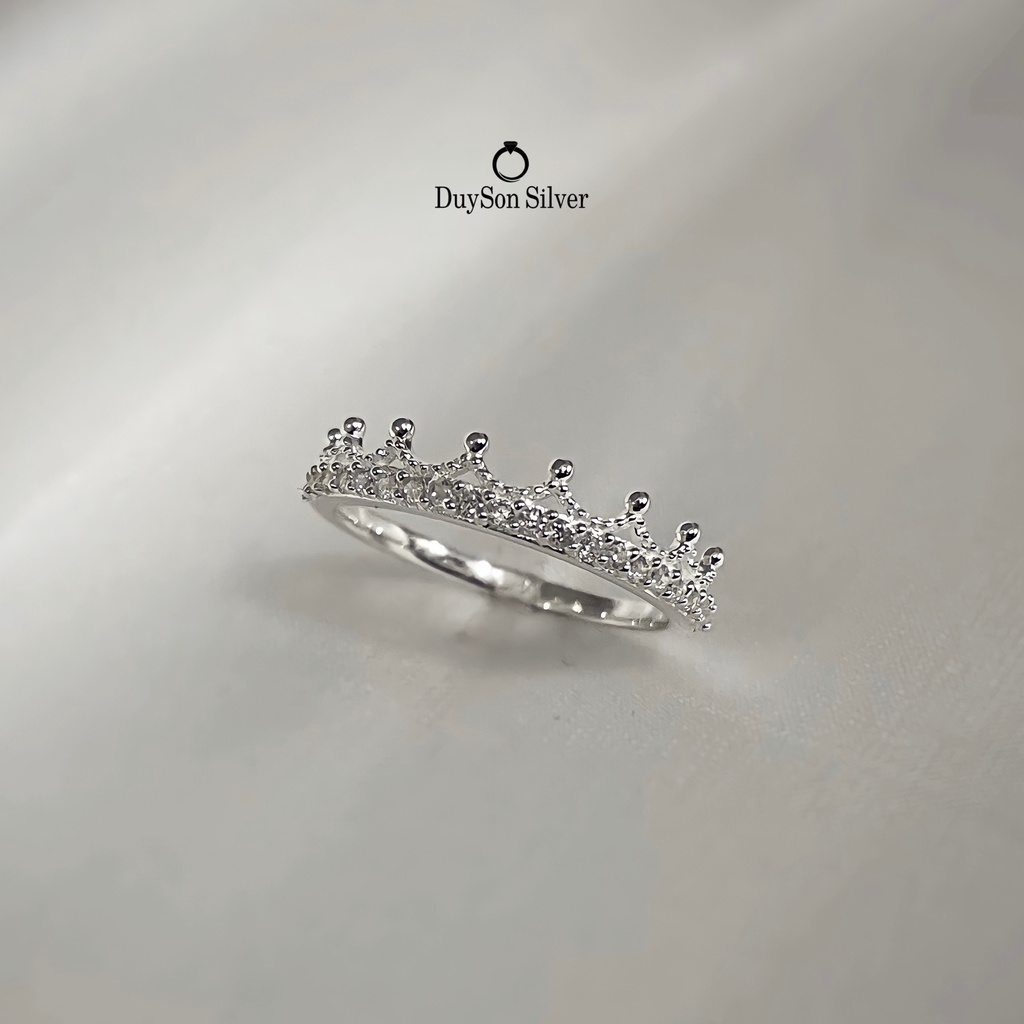 Nhẫn bạc nữ vương miện đính đá, nhẫn crown lấp lánh bạc 925 duyson silver