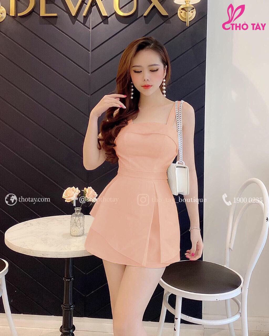 [HCM]sét váy rời áo 2 dây + chân váy xếp li