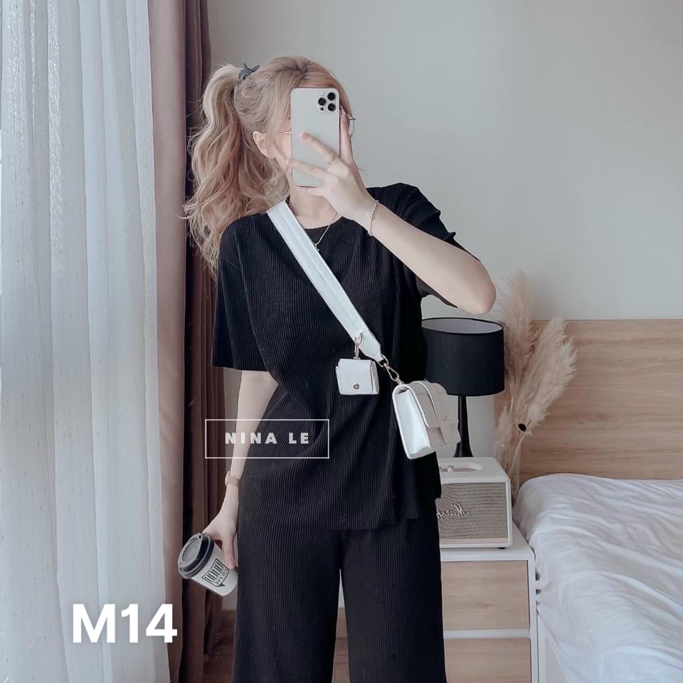 Bộ mặt nhà dạo phố tay ngắn quần dàu thun gân M14