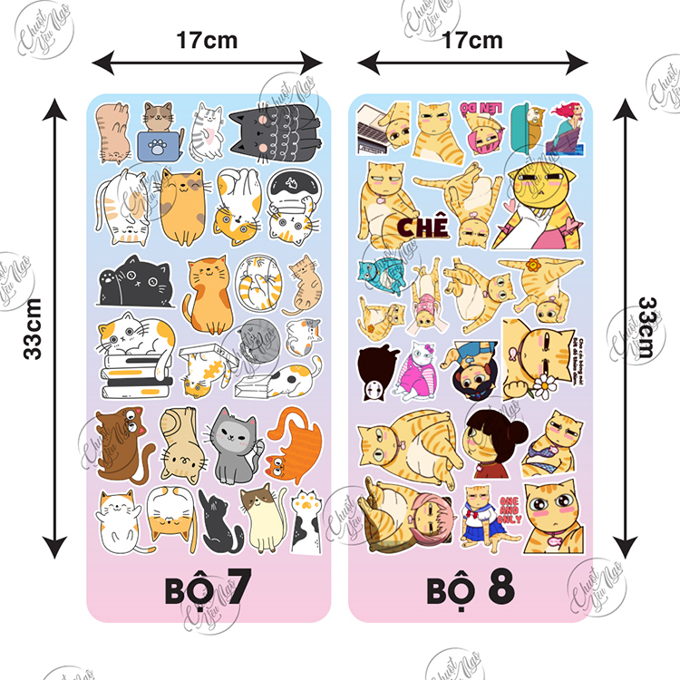 Bộ sticker con mèo dễ thương trang trí nón bảo hiểm laptop chất liệu chống thấm nước