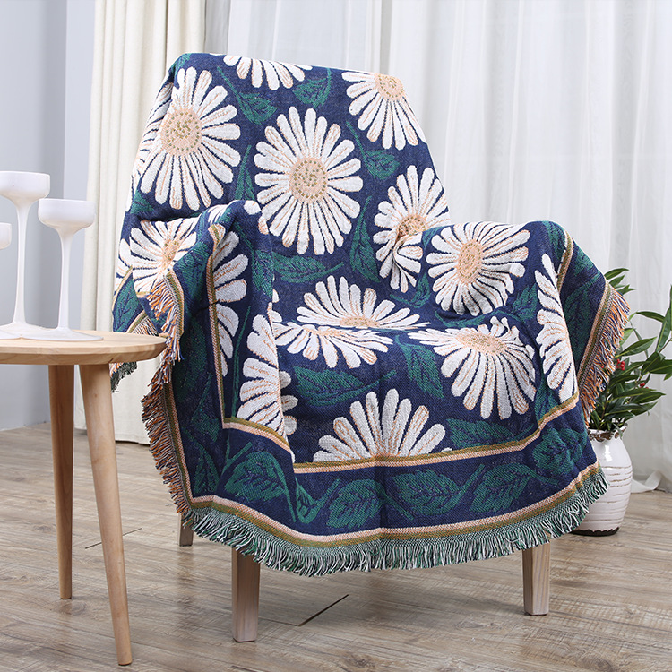 [HCM]Chăn Thảm Phủ Sofa Trang Trí Giường Ngủ Hoa Cúc Xanh