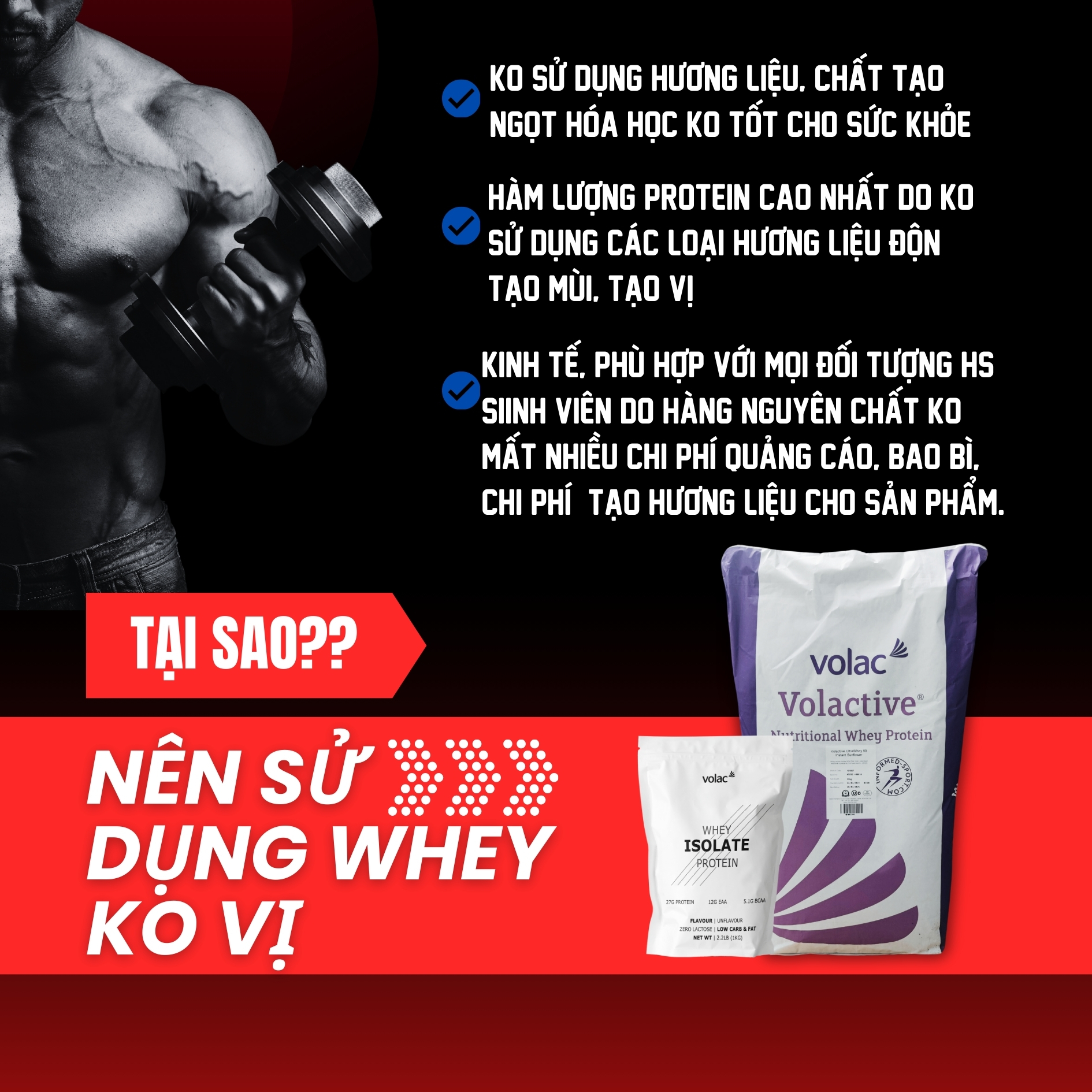Whey Protein Isolate VOLAC 90% Protein - Sữa tăng cơ giảm mỡ 1KG