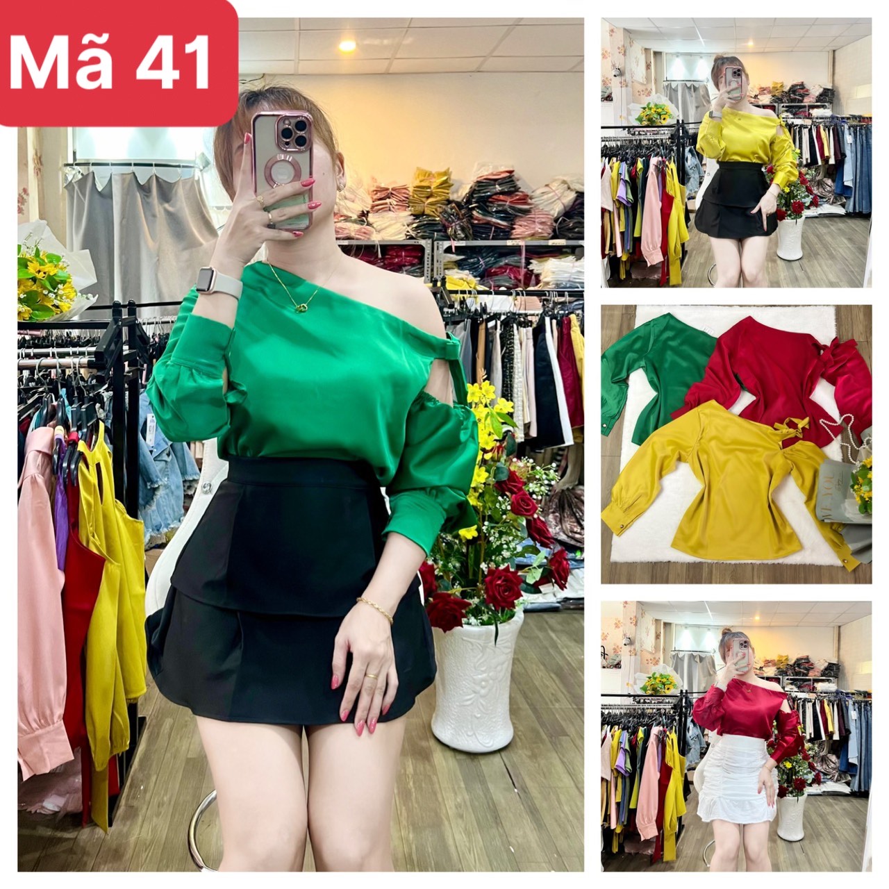 [HCM]HÌNH THẬT 100%- ÁO LỤA TAY DÀI LỆCH VAI NHIỀU SIZE
