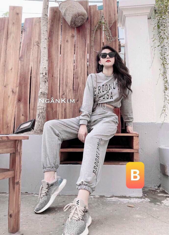 [HCM]Bộ đồ da cá áo thun kèm quần mix đồ thể thao brocklyn chất da cá trái tym siêu xinh đi chơi dạo phố đẹp mtb