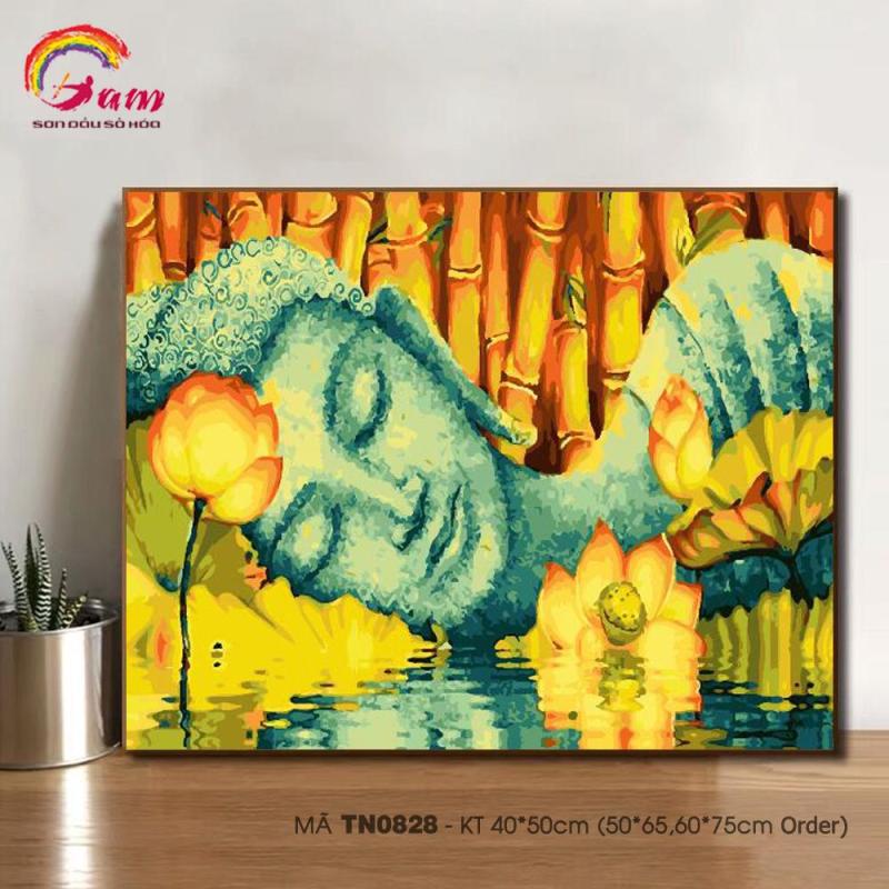 Tranh tô màu theo số sơn dầu số hóa Đức Phật và hoa sen TN0828