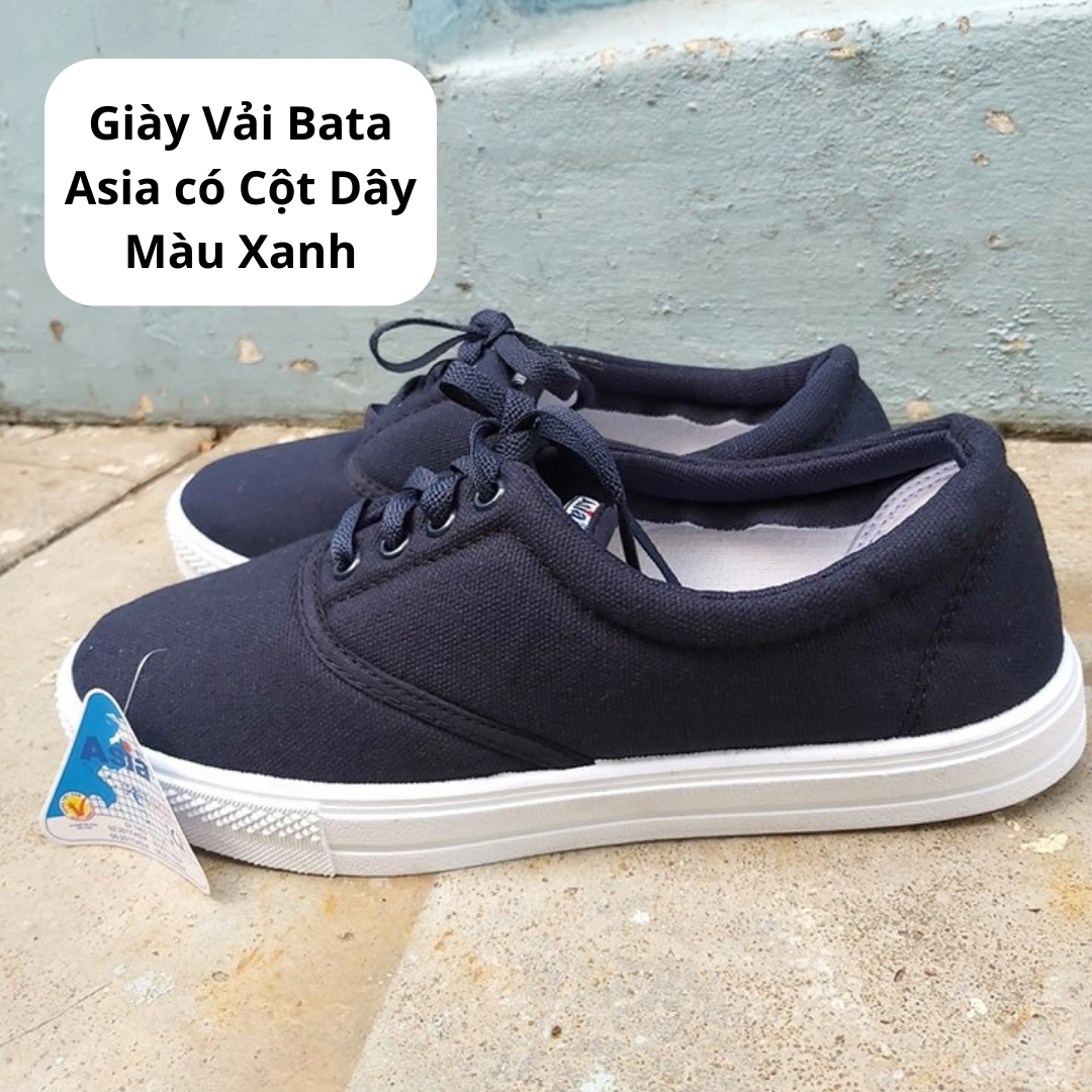 Giày vải bata asia có cột dây màu xanh