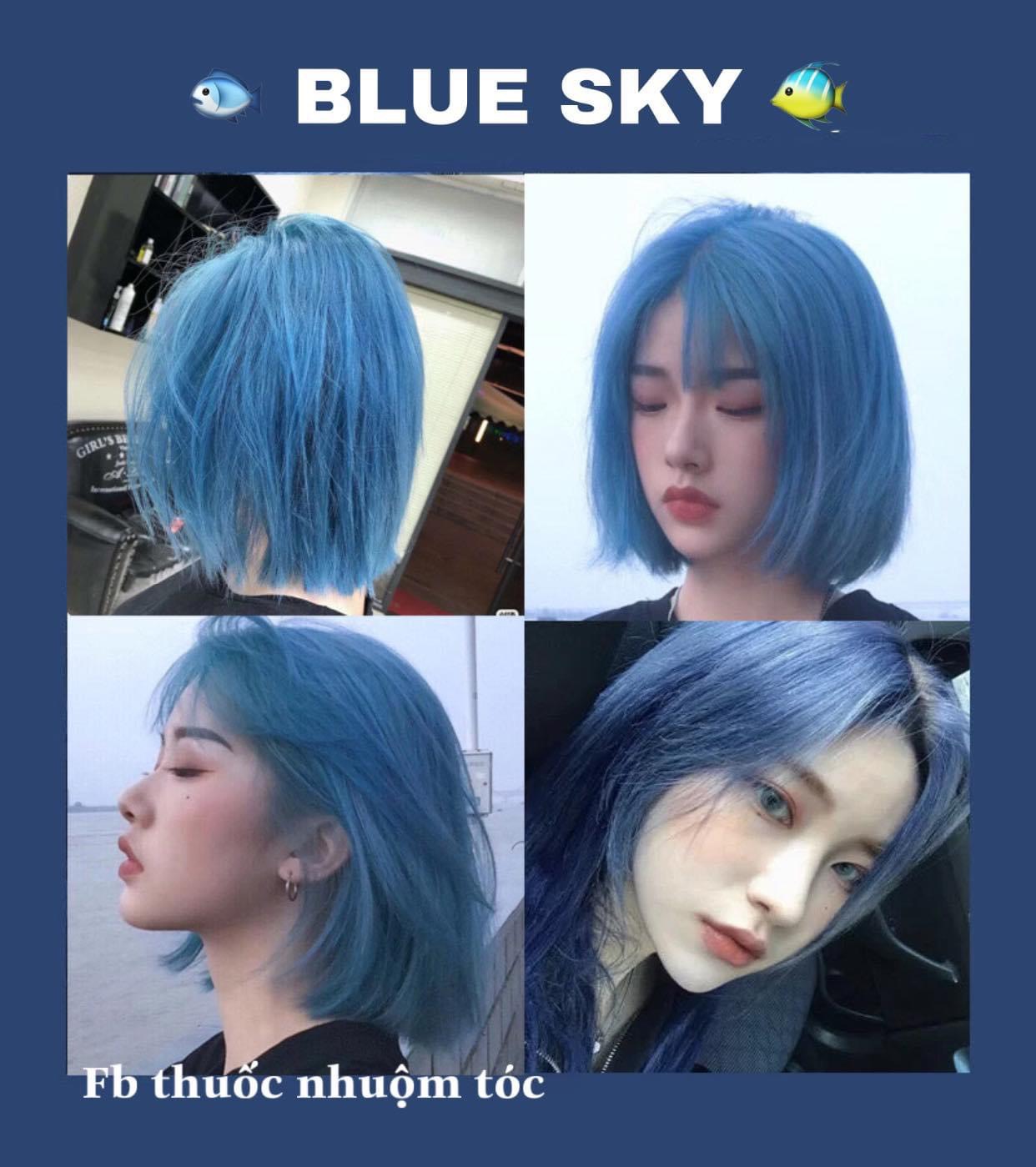 Nhuộm tóc màu xanh blue sky, bạn sẽ có cảm giác như đang bay trên bầu trời xanh thẳm với mái tóc bồng bềnh và mềm mại. Màu sắc này sẽ làm cho bạn trông trẻ trung và năng động hơn. Bấm vào hình ảnh để khám phá gam màu xanh rực rỡ và thay đổi cho mái tóc của bạn.