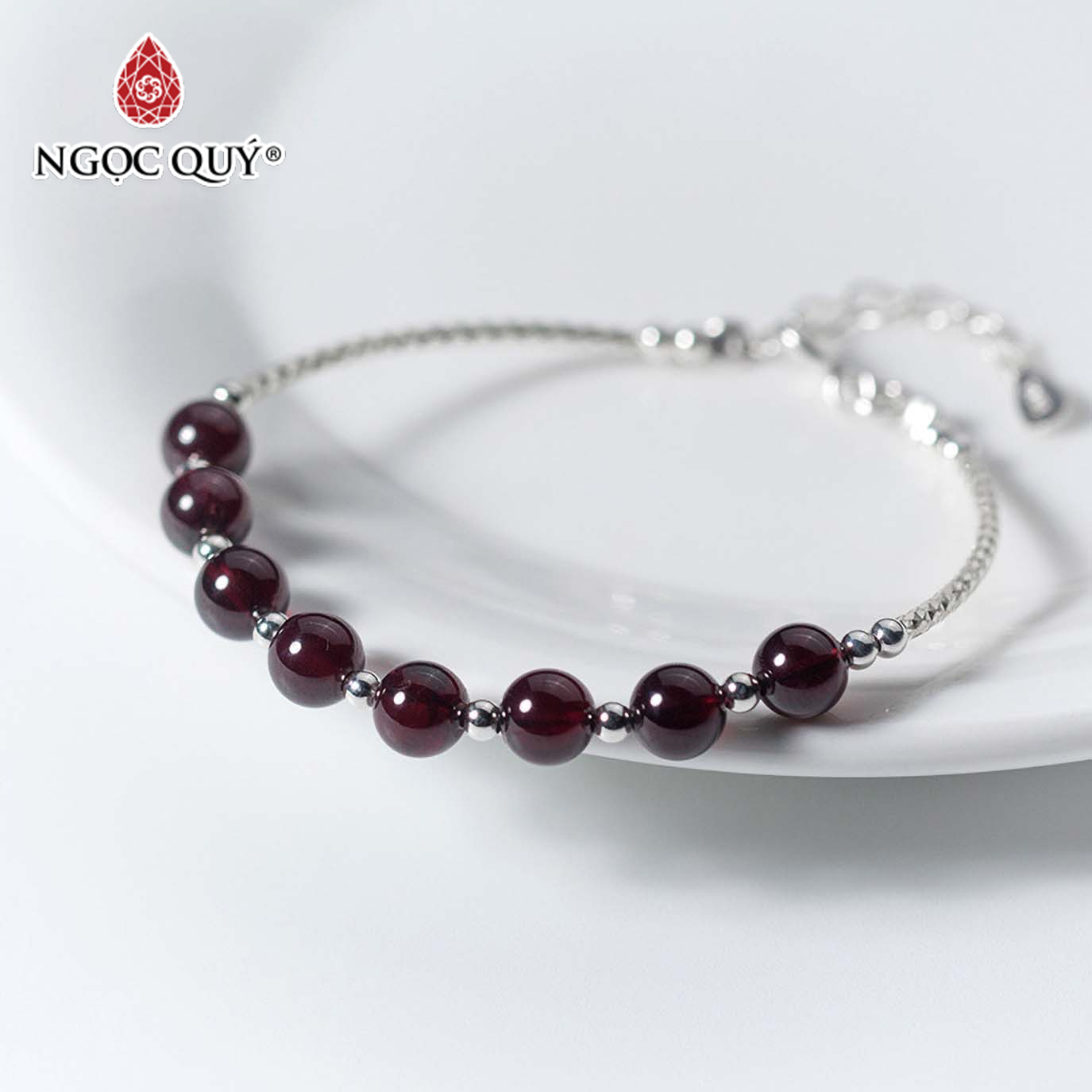 Vòng tay bạc đá Garnet mệnh hỏathổ - Ngọc Quý Gemstones