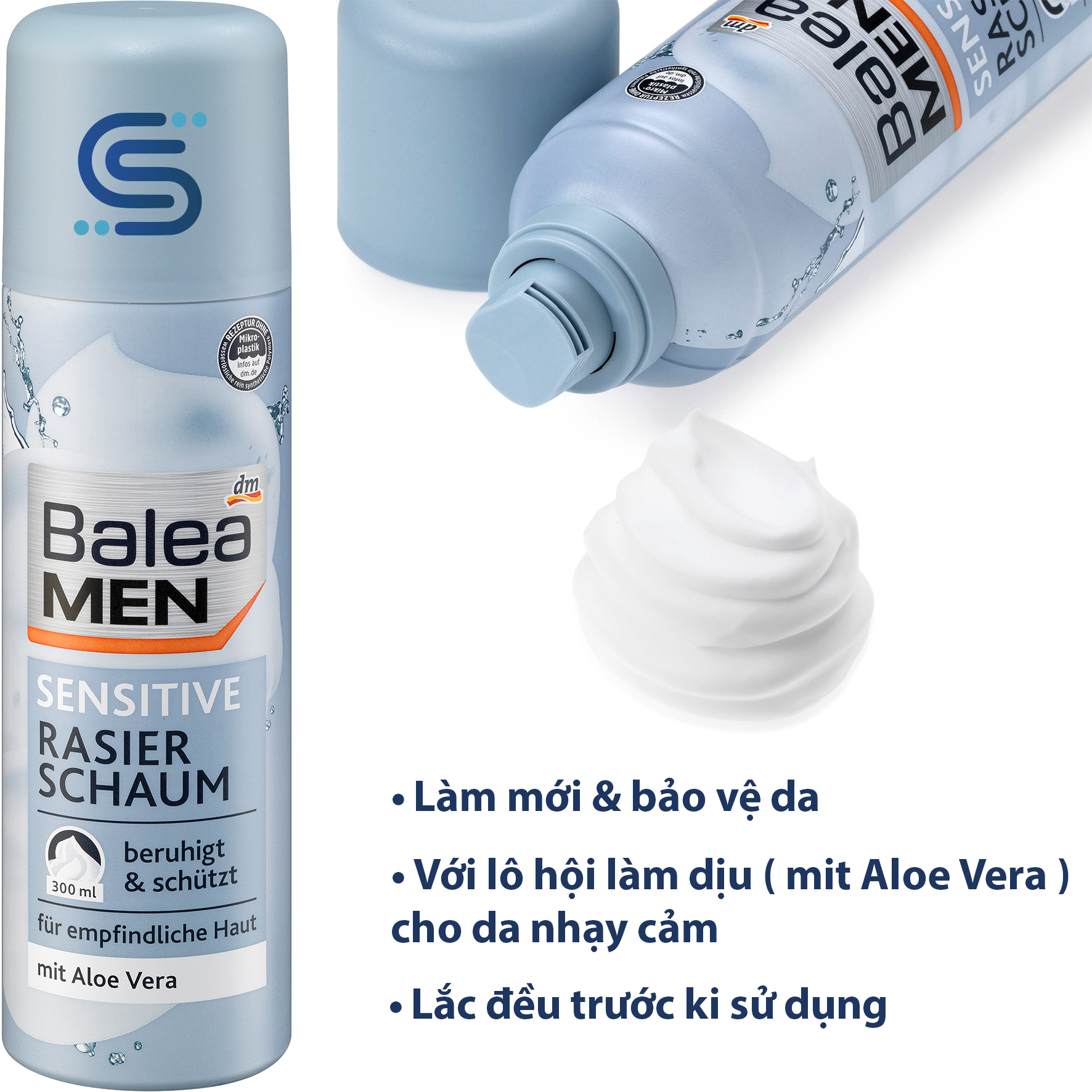 Bọt cạo râu 300ml, Kem gel 200ml BALEA MEN Đức với Nha đam, Cooling Complex
