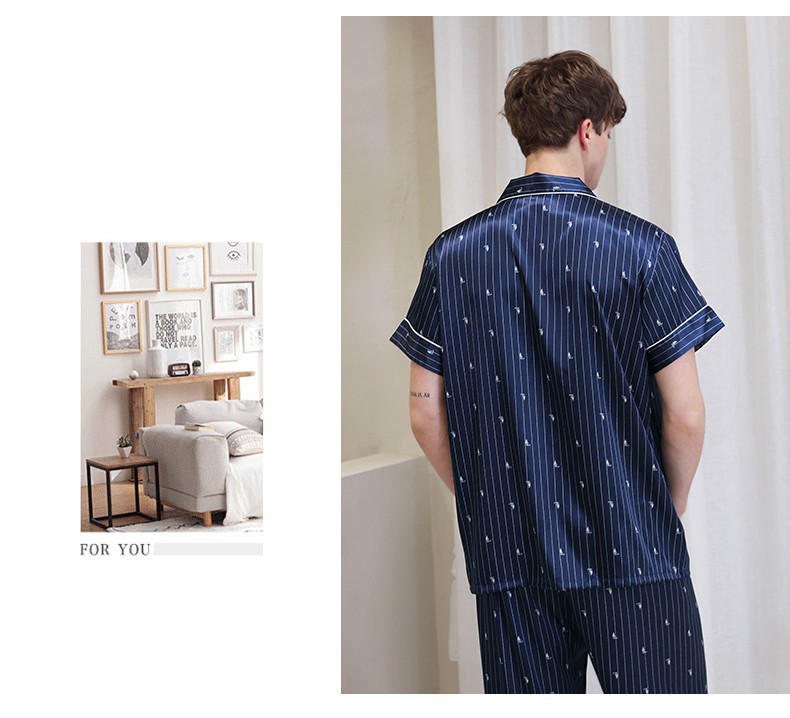 Bộ pyjama nam ngắn tay chất lụa hàng nhập-NG9374