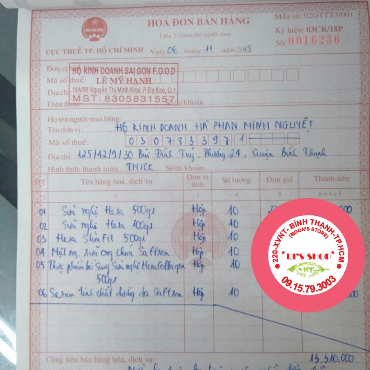 [HCM]COMBO 2 SỮA NGHỆ HERA 500 GRAM + TẶNG MASK SAFFRON