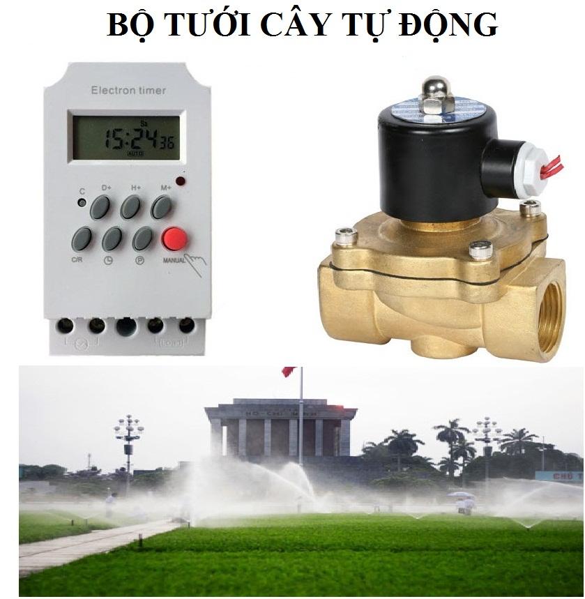 Bộ tưới cây tự động thông minh SMH 17 lần bật tắt /1 ngày công suất lớn độ bền cao Công tắc hẹn giờ KG316T-II và Van điện từ Phi 21(thường đóng)