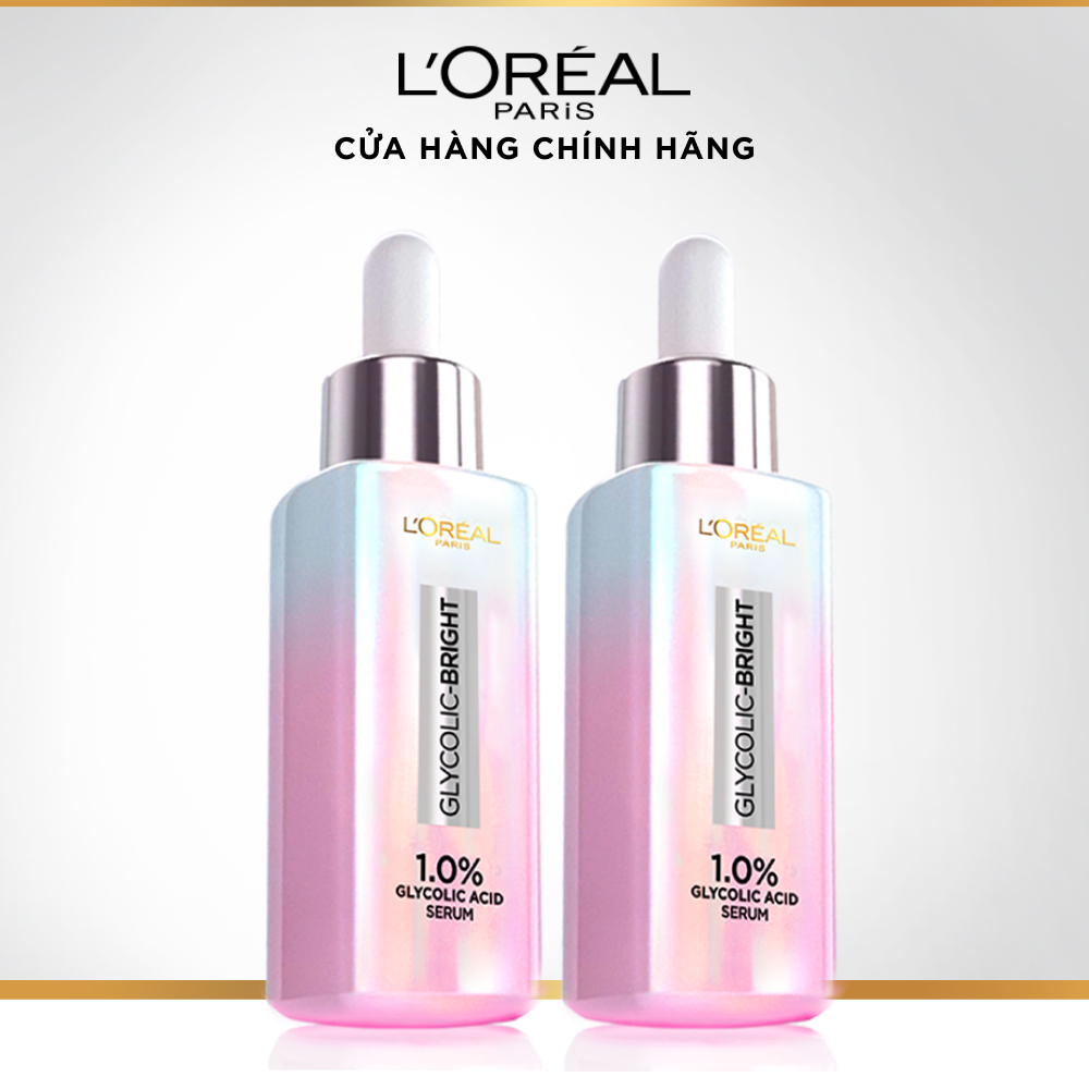 [2.2 MUA 1 BỘ TẶNG 4 MÓN] Bộ 2 Serum sáng da tức thì L'Oreal Paris Glycolic Bright Instant Glowing Serum 1.0% Glycolic Acid 30mlx2