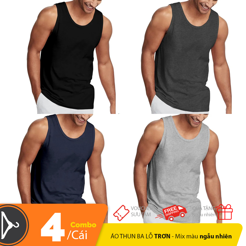 Combo 4 cái áo ba lỗ trơn cotton xịn VNXK Nhật dư size từ 50-70kg màu ngẫu nhiên không trùng màu