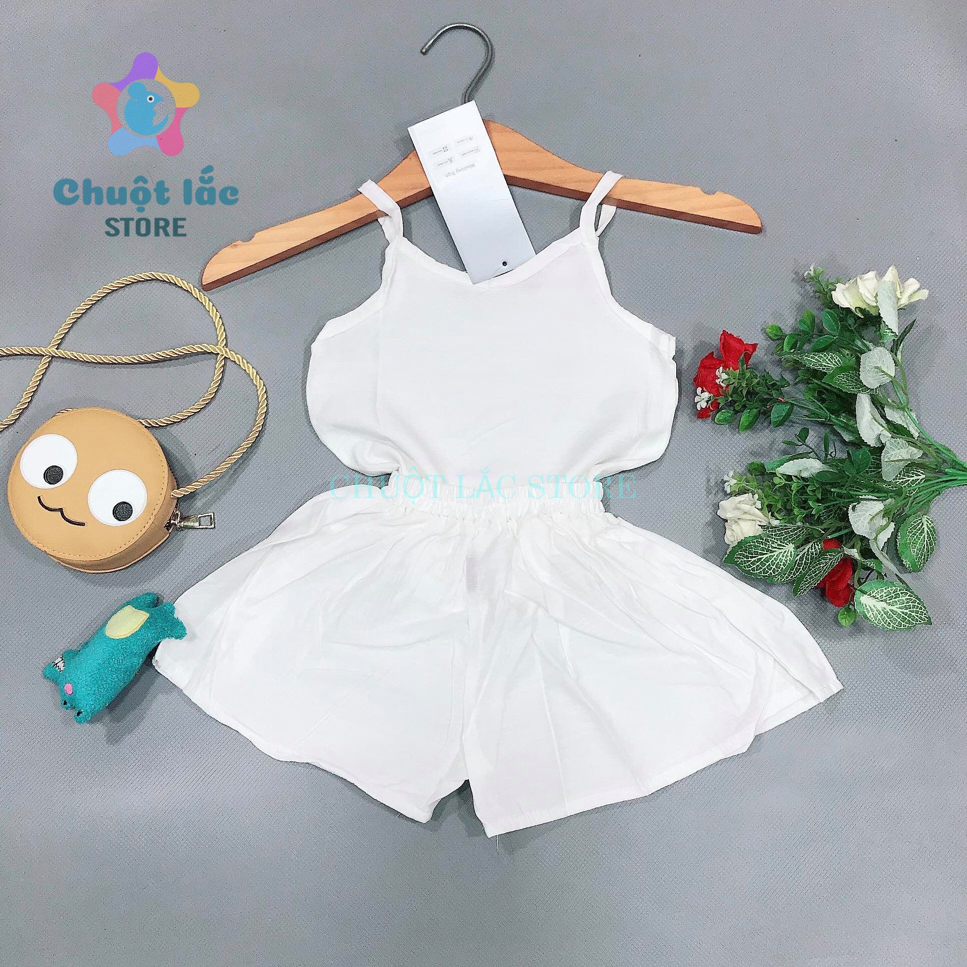 [HCM]Bộ quần áo bé gái mùa hè kiểu 2 dây quần ống rộng chất đũi tơ mềm mại hút mồ hôi mát mẻ cho bé từ 8kg đến 18kg( màu hồng vàng đỏ trắng xanh)