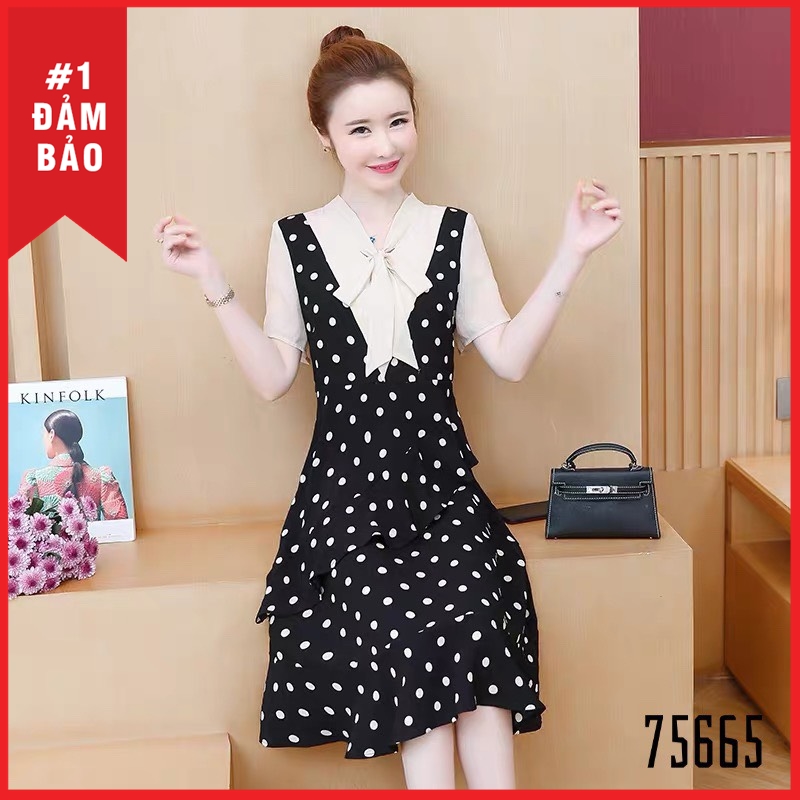 ĐẦM VOAN PHỐI LỤA CHẤM BI SIÊU XINH ĐỦ SIZE 30-72KG - 75665