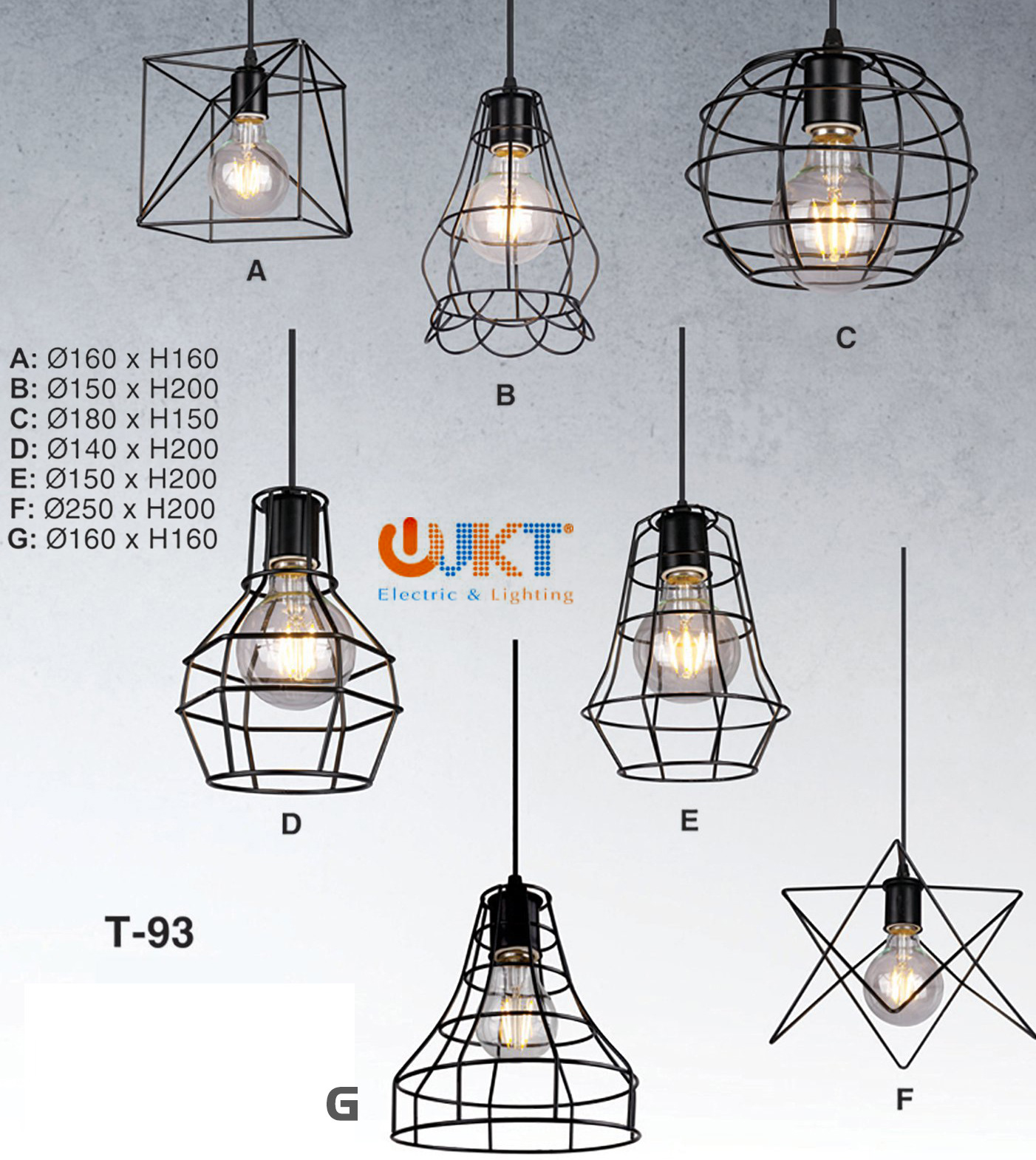 Đèn thả chao lưới sắt kiểu công nghiệp T93