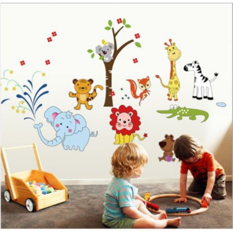Decal dán tường vườn thú và đoàn tàu