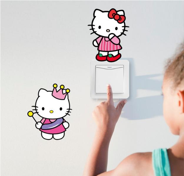 Decal dán công tắc ĐÈN - hình Mèo Hồng
