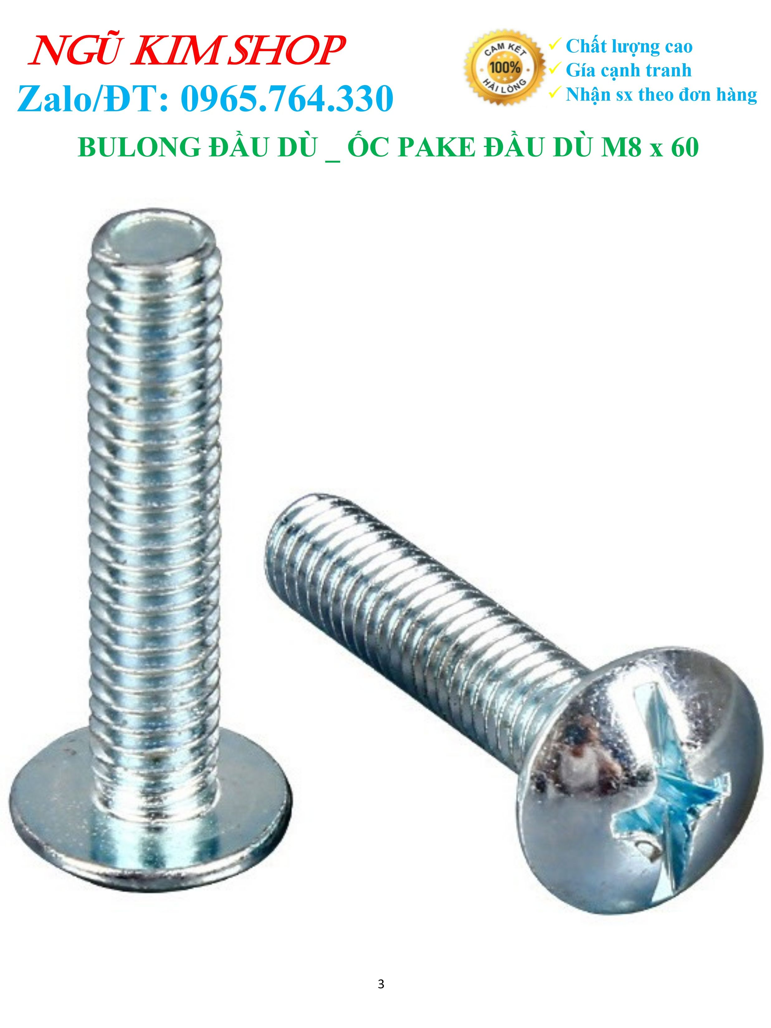 BULONG ĐẦU DÙ _ ỐC PAKE ĐẦU DÙ M8 x 60