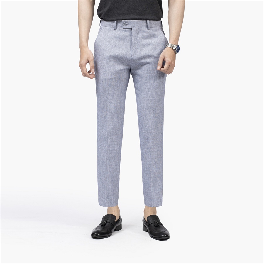 Quần âu nam quần tây công sở cao cấp aristino atr00202 màu xám kẻ chìm dáng cropped dài trên mắt cá chân vải polyester