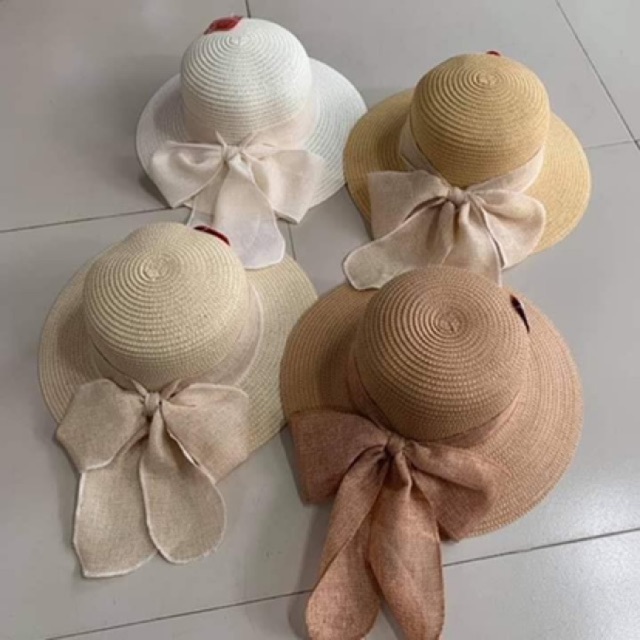 Nón cói đi biển mũ cói đi biển mũ vành đi biển đính nơ xinh xắn