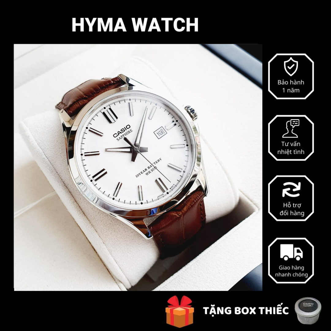 Đồng hồ nam dây da cao cấp Casio MTS 100L-7AV kính Sapphire - pin 10 năm  Bảo hành 1 năm Hyma watch
