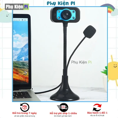 Webcam Chân Cao có mic dùng cho máy tính có tích hợp mic và đèn Led trợ sáng - Webcam máy tính để bàn
