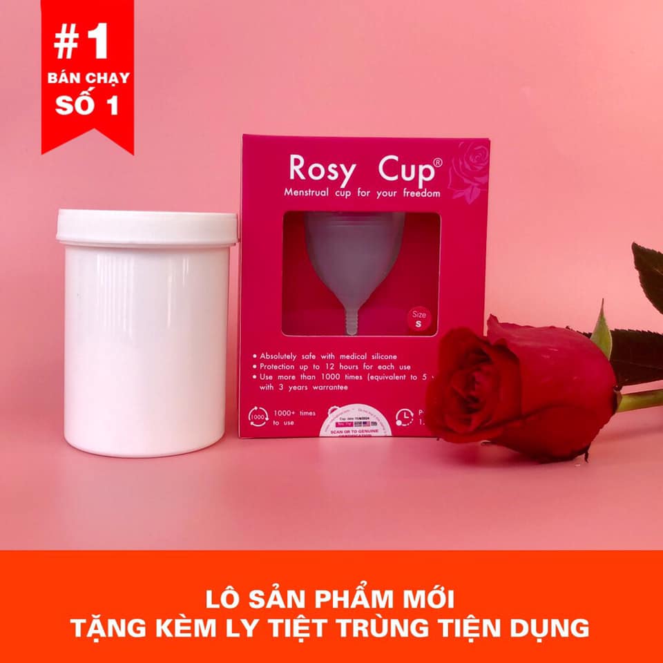 [ Tặng Cốc tiệt trùng, Gel rửa, Túi vải ] Cốc nguyệt san ROSY CUP chuẩn USA