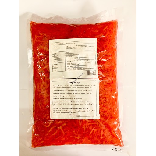 Gừng đỏ cắt sợi Thái Lan - 1.5kg