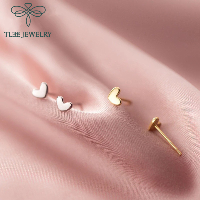 Khuyên tai bạc nữ TLEE tim dẹt mini basic xinh xắn TleeJewelry B0178