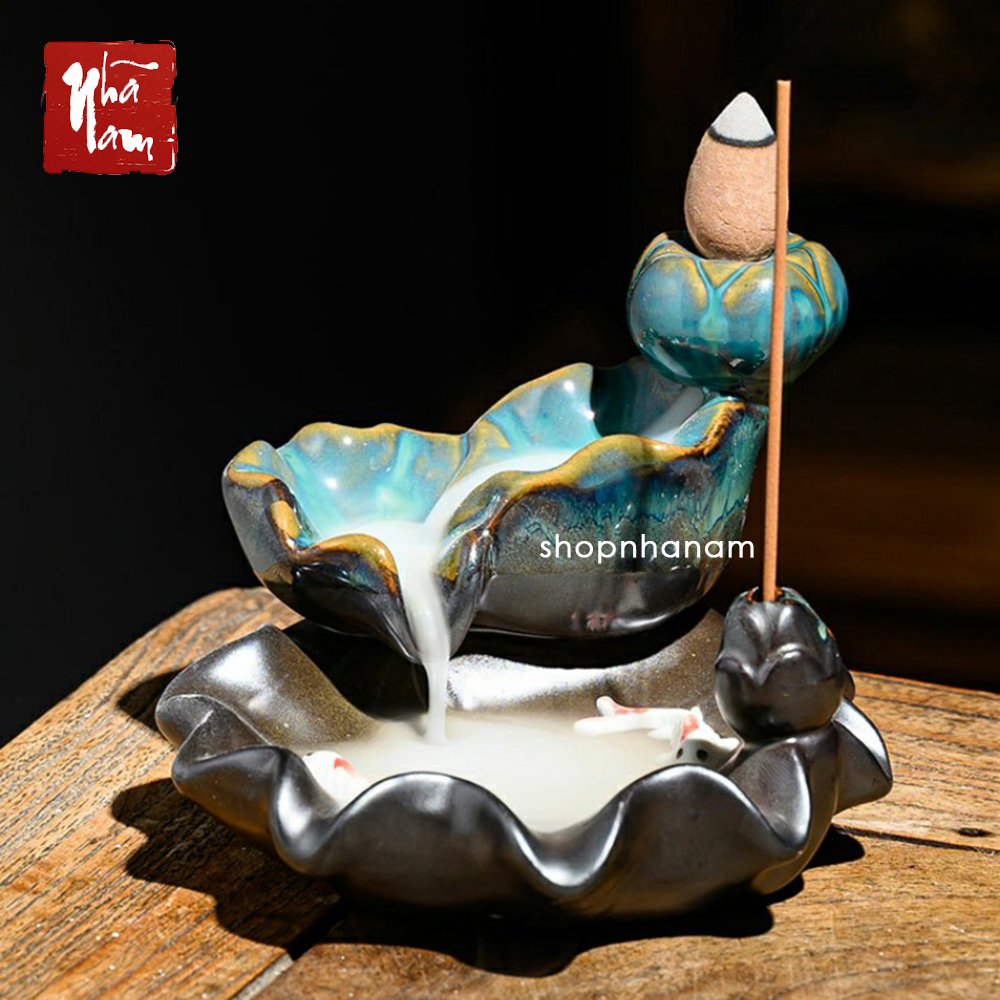 Thác khói trầm hương để bàn tặng 1 nụ trầm - Thác Lá sen bốn tầng TKSP19