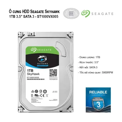 SEAGATE SkyHawk™ ST1000VX005 Dung lượng 1TB 3.5"" - 6Gb/s, 64MB cache, 5900rpm (Bảo hành 36T)