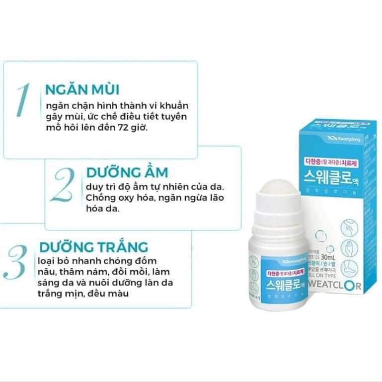 Lăn Khử Mùi Kwangdong Sweatclor Giảm Mồ Hôi Và Ngăn Ngừa Mồ Hôi Cánh 30ml