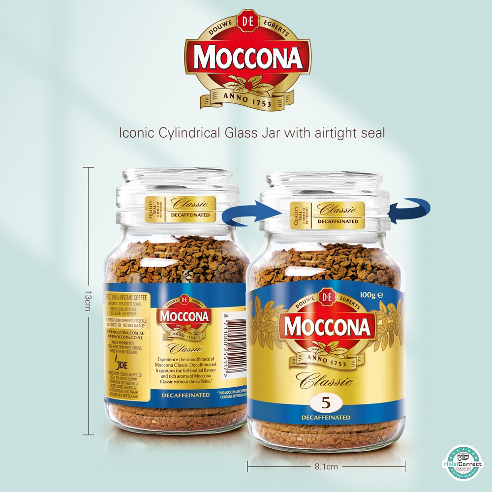 Cà phê decaf hoà tan Moccona Decaf Coffee Classic, nhập khẩu Malaysia