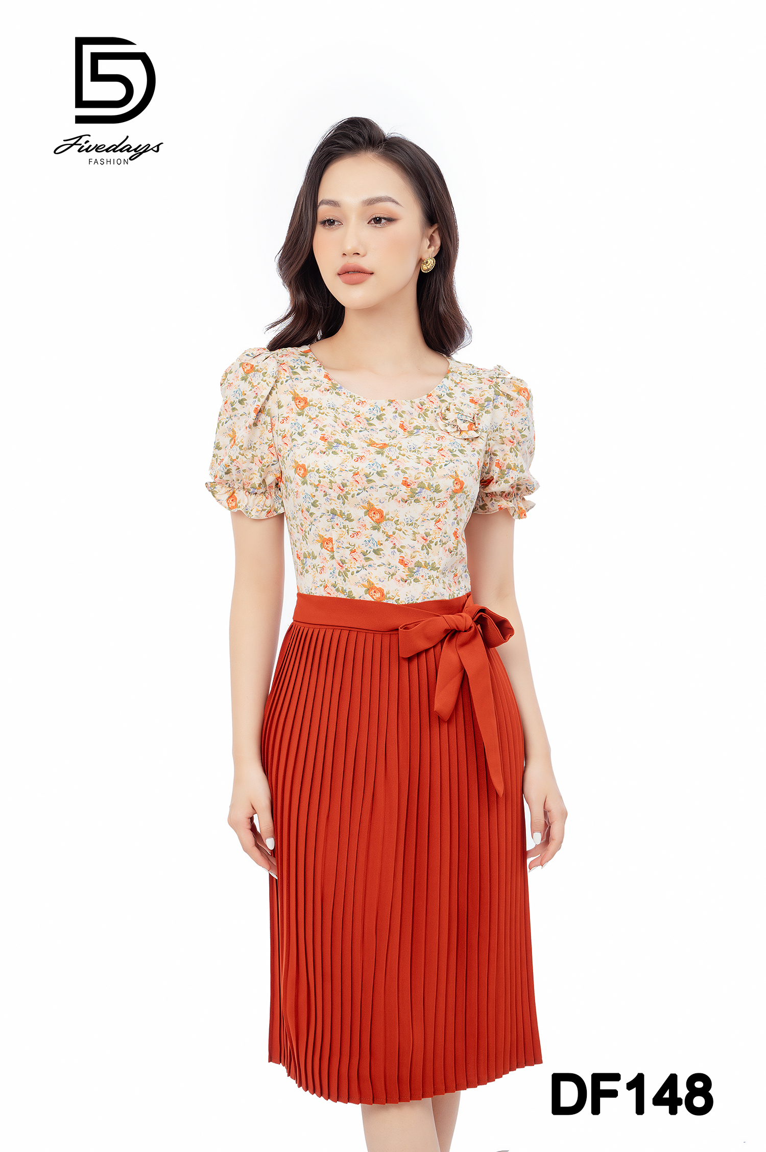 Đầm hoa phối thân trên dập ly FIVEDAYS