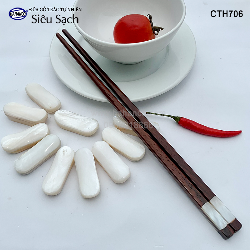 Đũa gỗ Trắc đầu khảm xà cừ 2 cạnh (10 đôi/hộp đẹp làm quà biếu ) CTH706 - HAHANCO