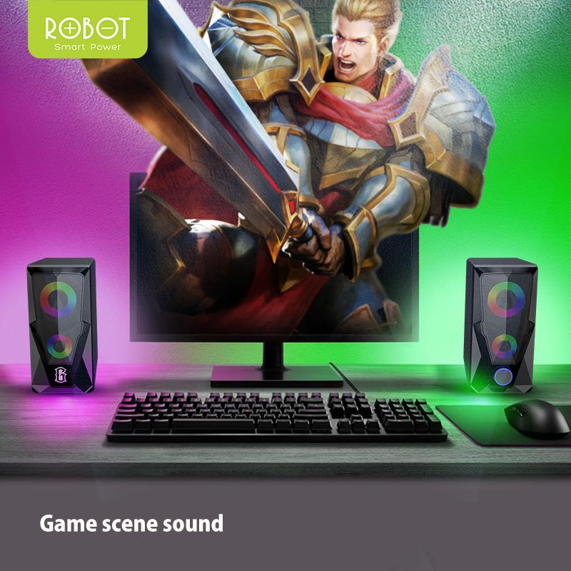 Loa máy tính Robot RS200 loa vi tính gaming công suất 6W hiệu ứng led âm thanh mạnh mẽ chất âm chi tiết điều khiển núm xoay kết nối máy tính laptop điện thoại máy mp3 - màu đen l hàng chính hãng