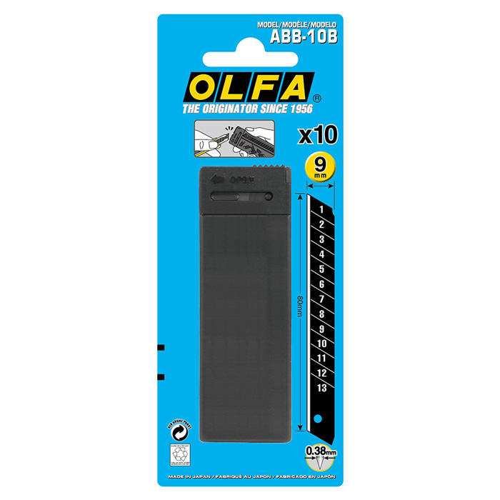 [Lưỡi dao Nhật] Bộ 10 Lưỡi dao cắt EXCEL BLACK ™ 9mm Nhật Olfa ABB-10B- Màu đen