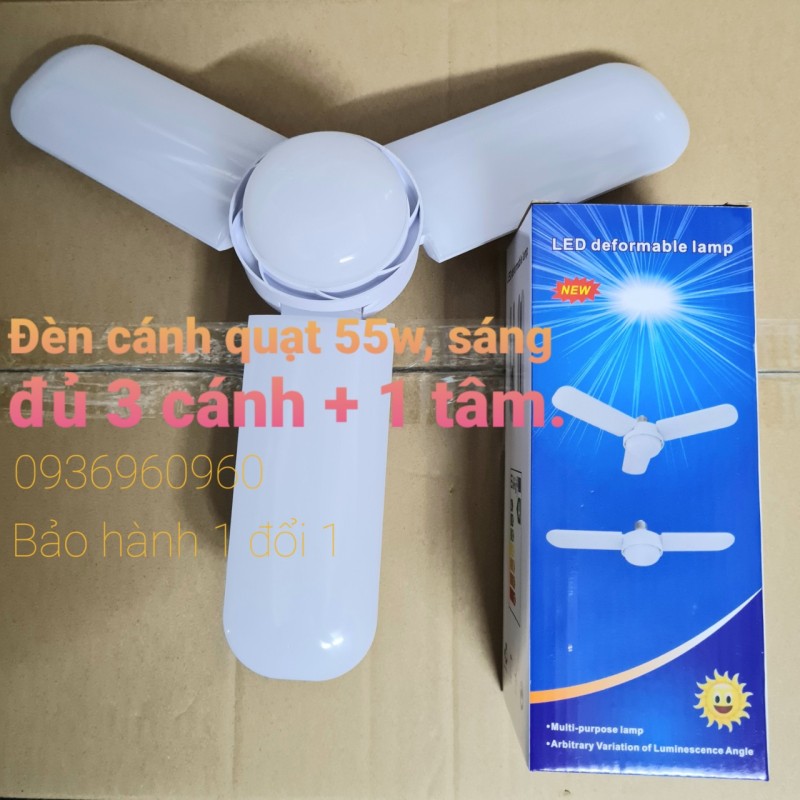 Đèn LED cánh quạt đuôi E27 - công suất 55W gồm 3 cánh xếp tùy ý - ánh sáng trắng siêu sáng, phù hợp với mọi không gian nội ngoại thất - bảo hành 1 năm, 1 đổi 1
