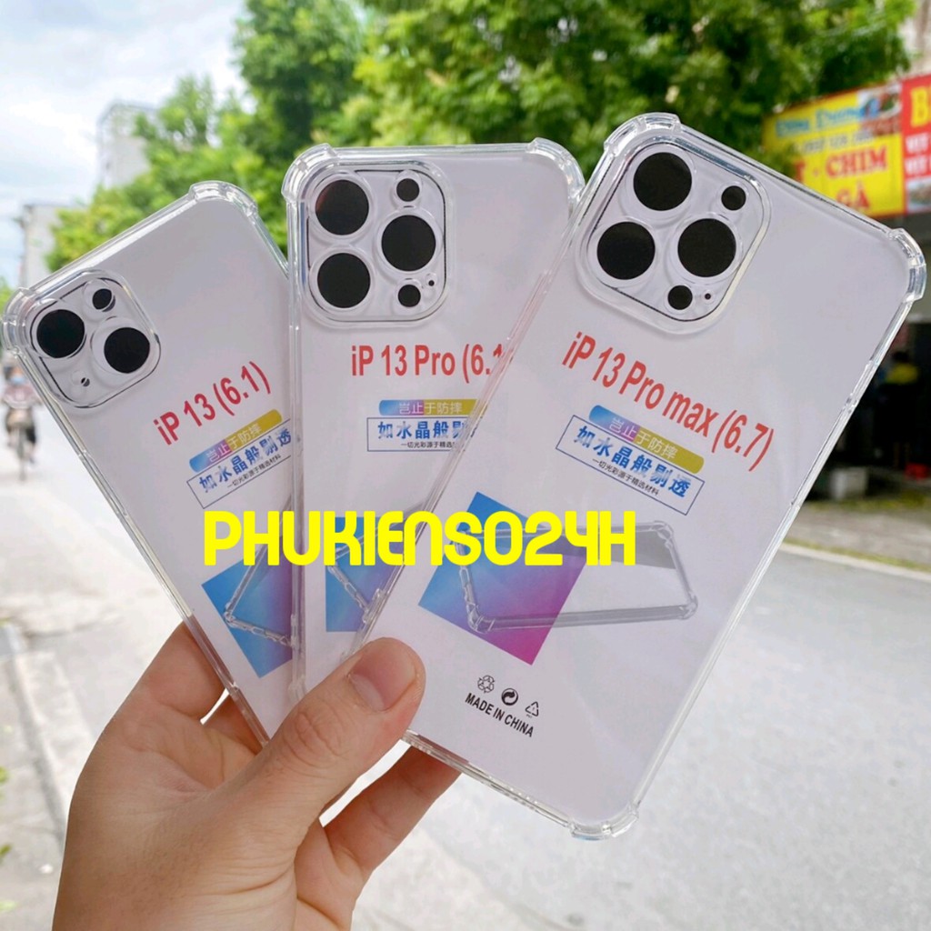 Ốp Lưng IP 13 / 13 Pro / 13 Pro Max / 13 Mini dẻo trong suốt bảo vệ camera chống sốc 4 góc