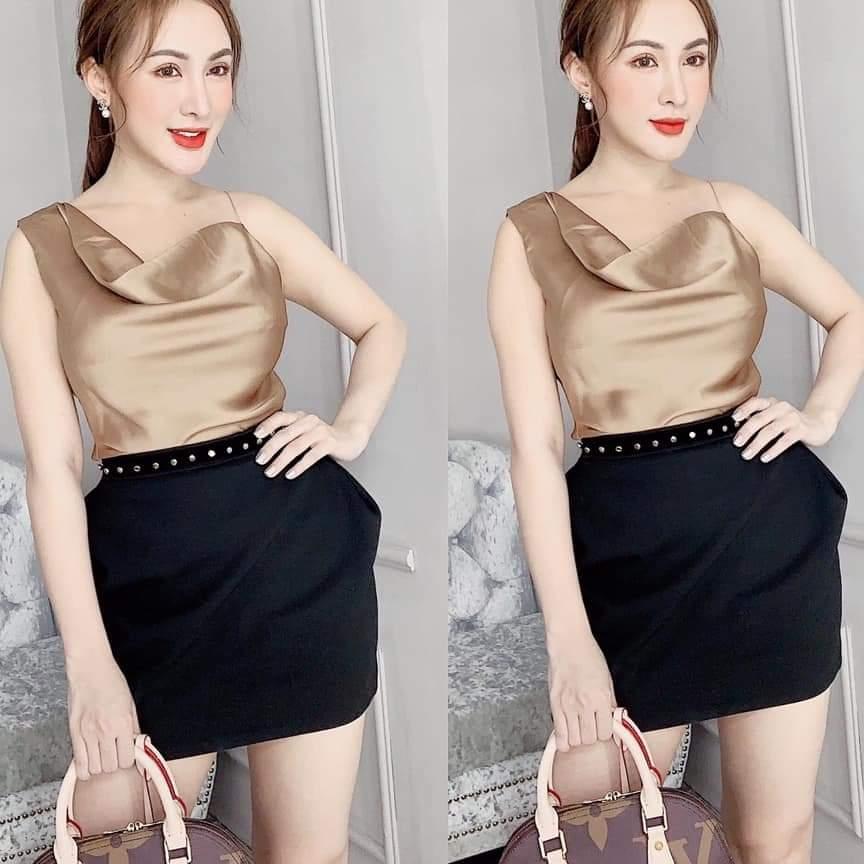 sét áo phi cổ đỗ chân váy chuỗi