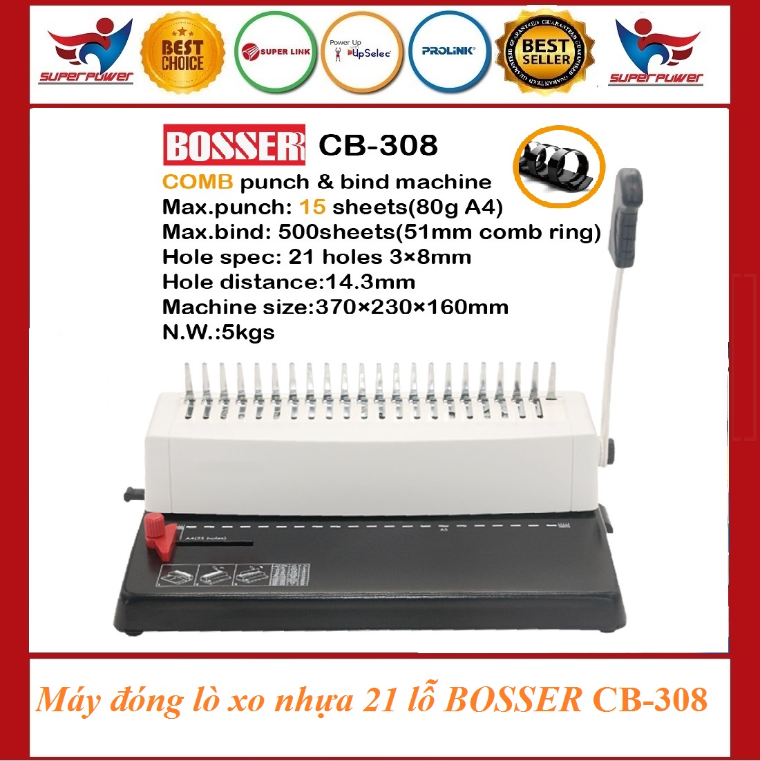 Máy đóng sách lò xo nhựa bosser cb-308