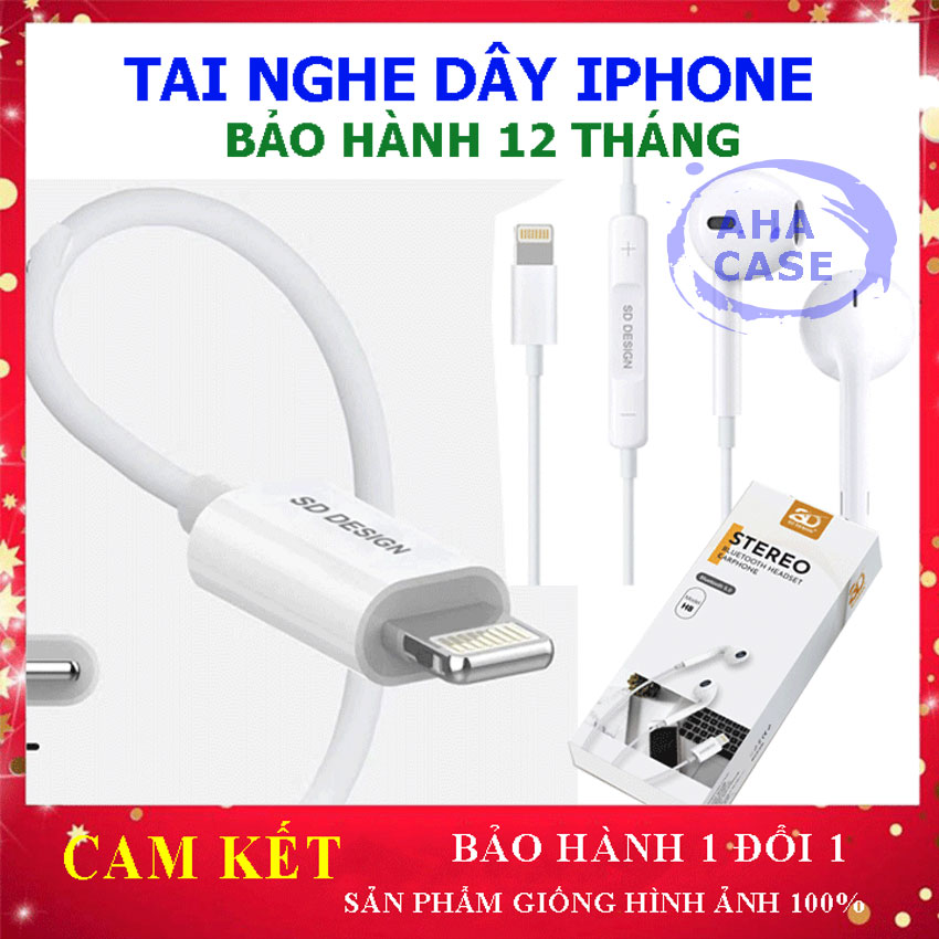 [Freeship] Tai nghe cho I-phone chân Lightning H8 SD DESIGN , tai nghe bluetooth có dây ip 7/8/7plus/8plus/x/xs/xr/xs max/11/12/pro/max tay nghe nhạc Ip kết nối blt, bảo hành 12 tháng