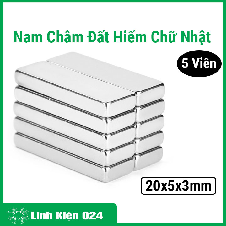 Bộ 5 viên nam châm đất hiếm chữ nhật 20x5x3mm từ tính cao