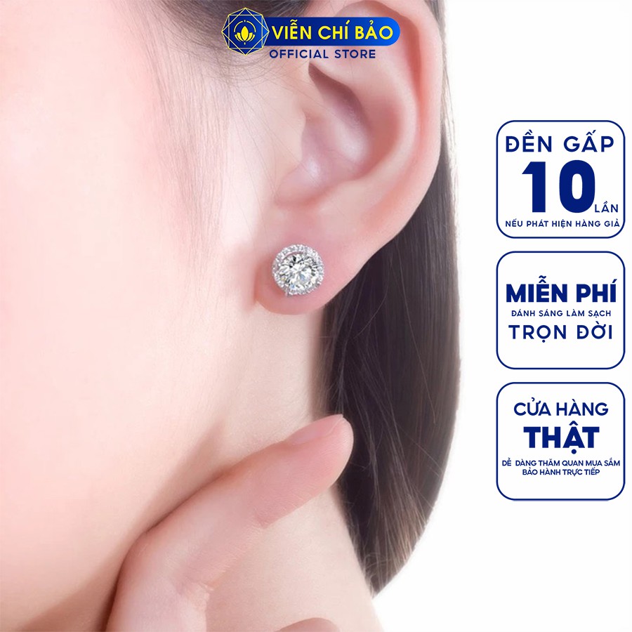 Bông tai bạc nữ đá tròn lấp lánh chất liệu bạc 925 thời trang phụ kiện trang sức nữ Viễn Chí Bảo B400258