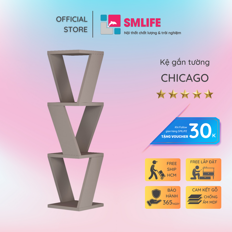 Kệ trang trí gỗ kiểu dáng nhỏ gọn SMLIFE Chicago