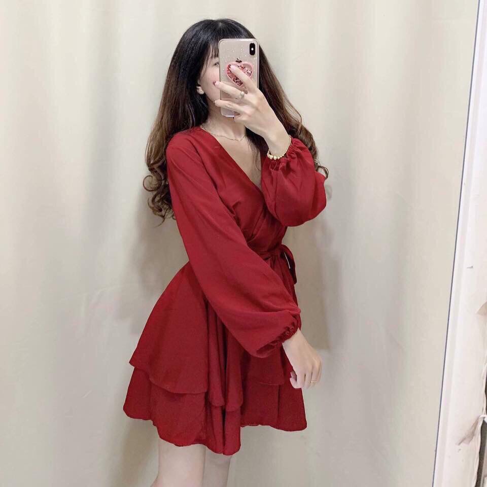 [HCM]Đầm tay voan 4 màu cột nơ eo
