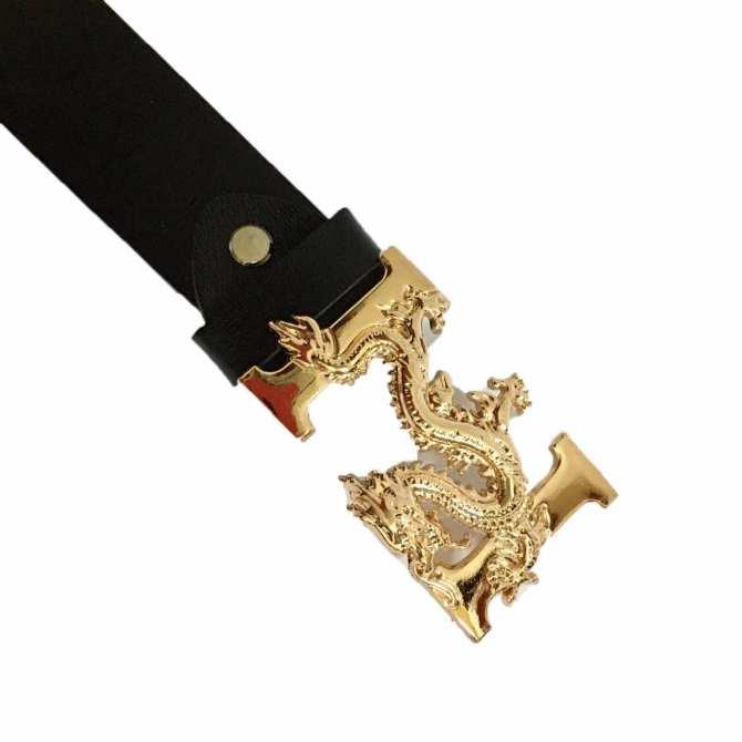 Dây thắt lưng nam/ Dây nịt nam chạm rồng vàng ( Dây đen )