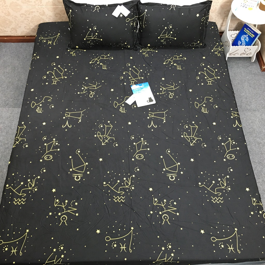 Bộ ga gối 4 món poly cotton (1 ga giường + 2 vỏ gối + 1 vỏ gối ôm) mẫu Cung Hoàng Đạo